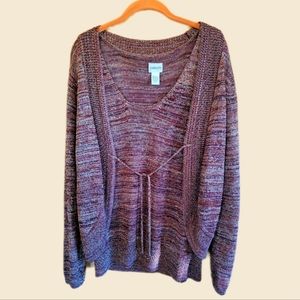 CHICOS HOLIDAY STYLE Sz 2 (Medium) Twin Set Cardigan Tank Brown/Gold Metallic 🌟